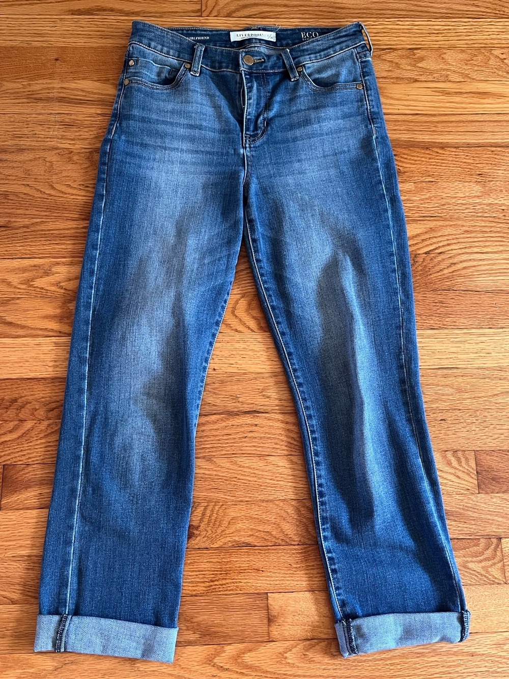 Liverpool Boyfriend Jeans in Blue Wash with Rolled Cuffs